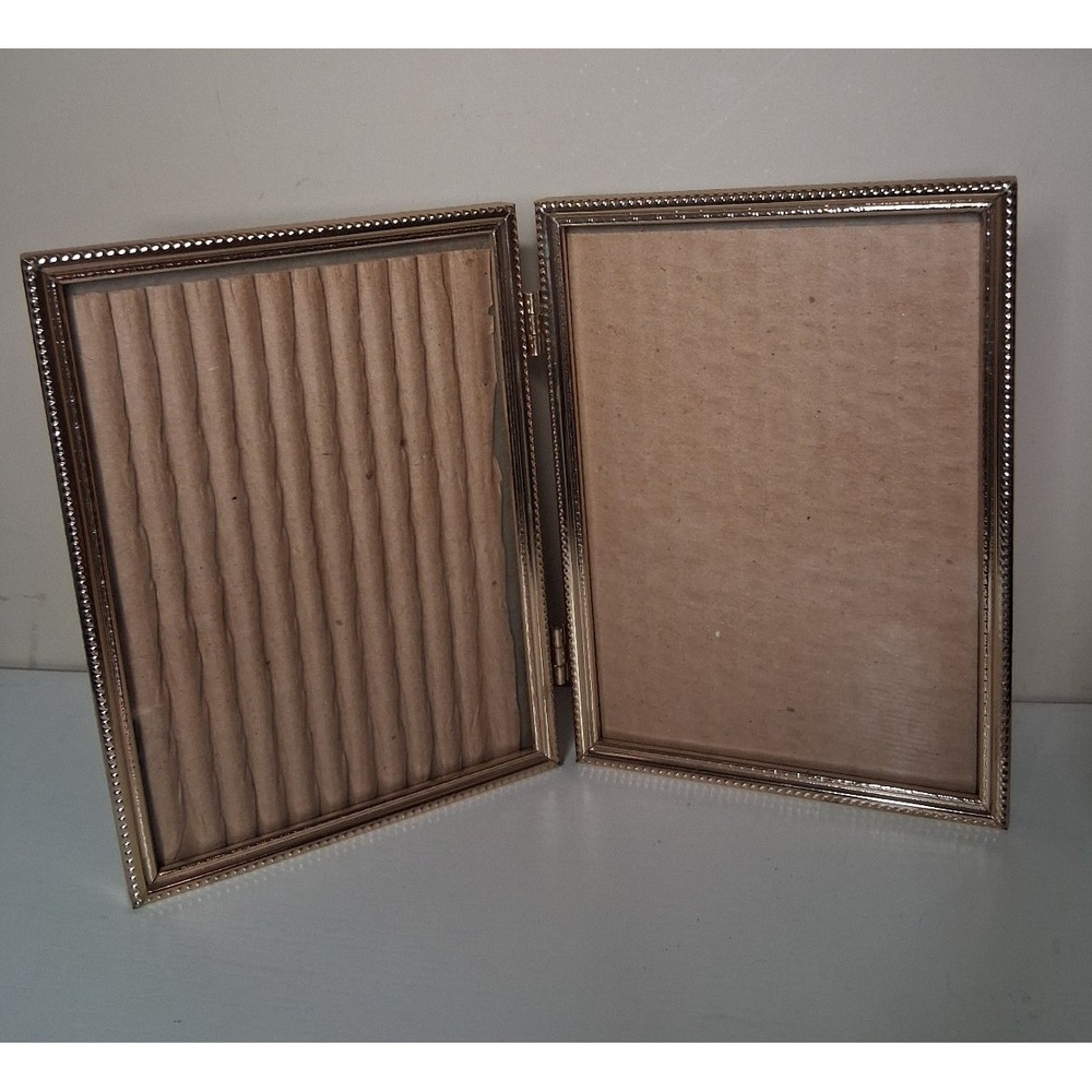 Vintage Gold Tone Hinged Double Picture Frame 4.5" x 6.5" Folding Photo Frame